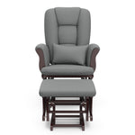 espresso glider and ottoman with gray cushions