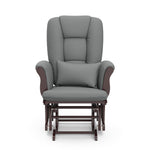 espresso glider with gray cushions 