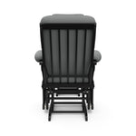 black glider and ottoman with gray cushions back view 