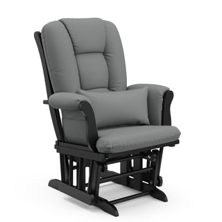 black glider with gray cushions angled 
