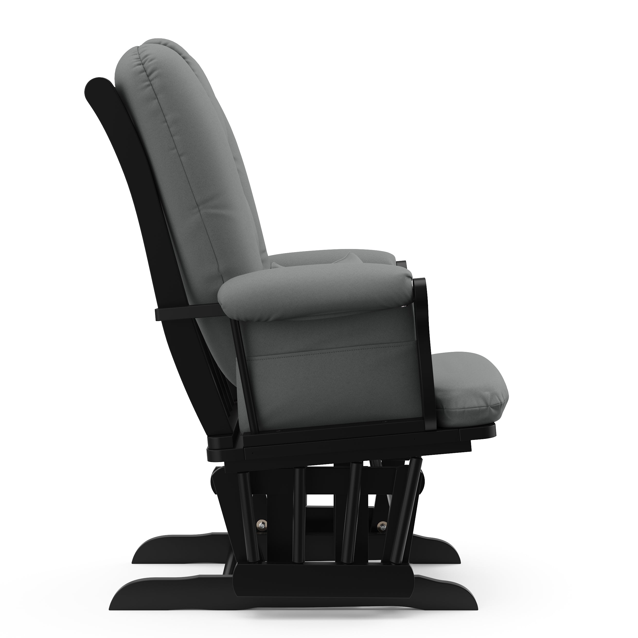 black glider with gray cushions side view 