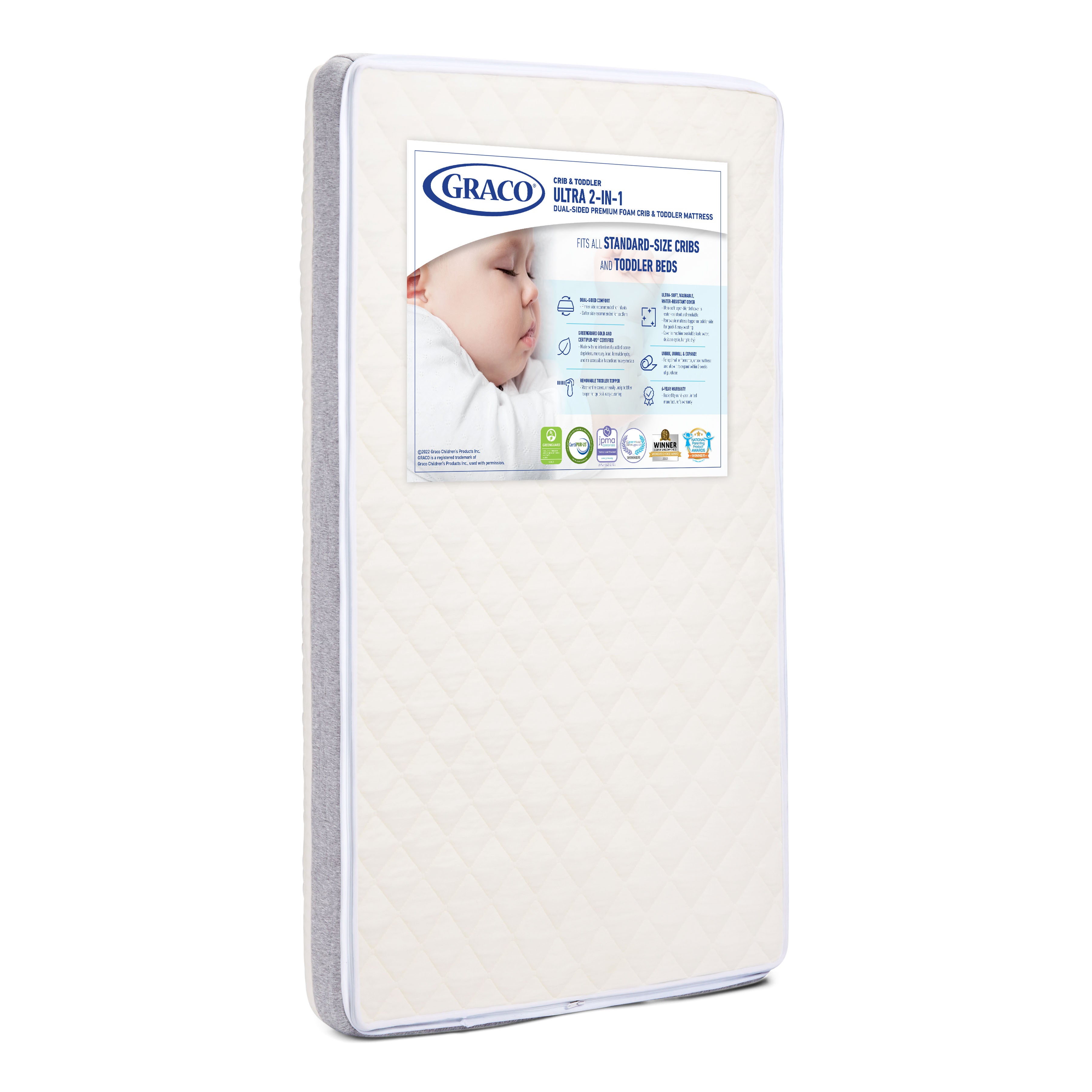 Graco® Ultra 2-in-1 Premium Dual-Sided Crib and Toddler Mattress.