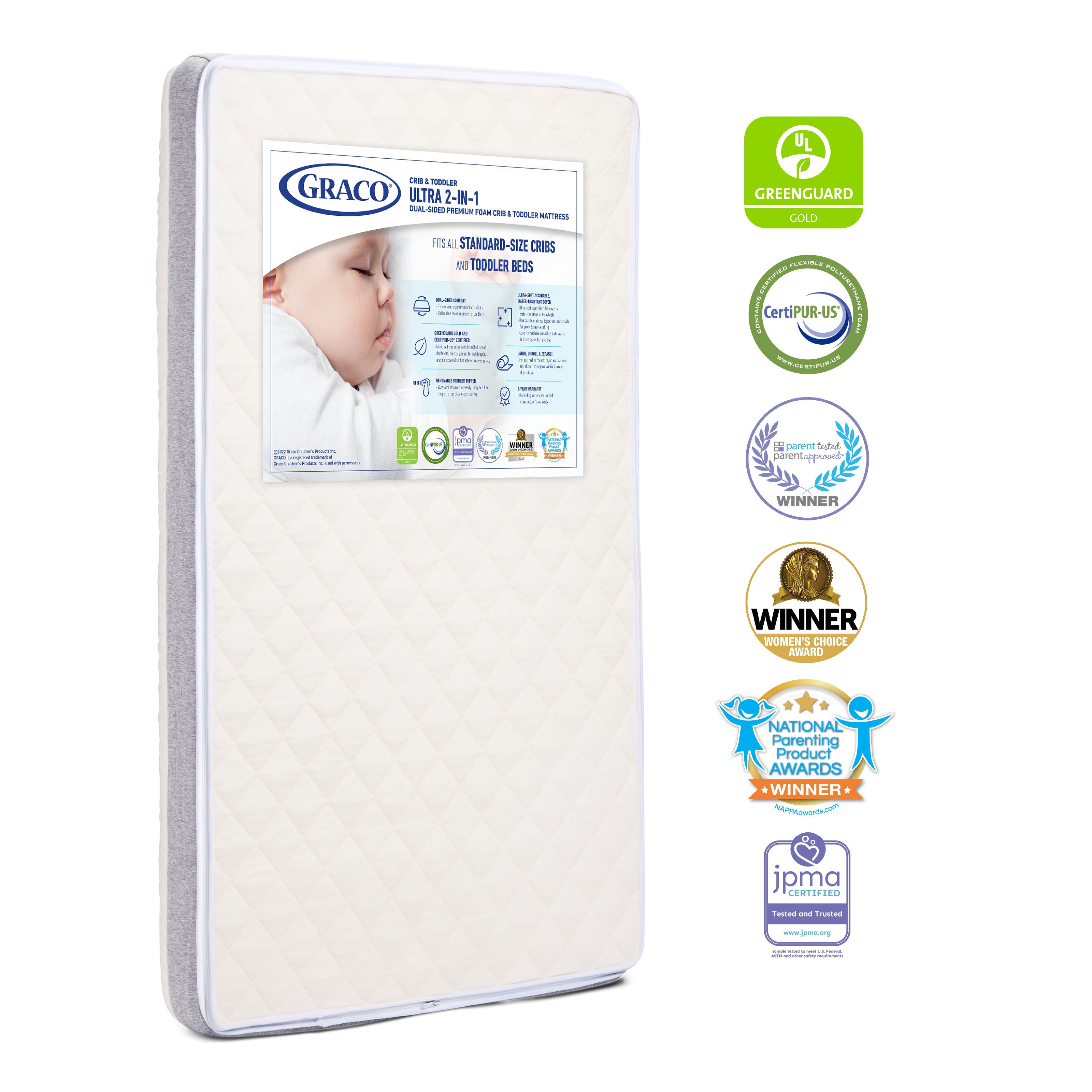 Graco® Ultra 2-in-1 Premium Dual-Sided Crib and Toddler Mattress.