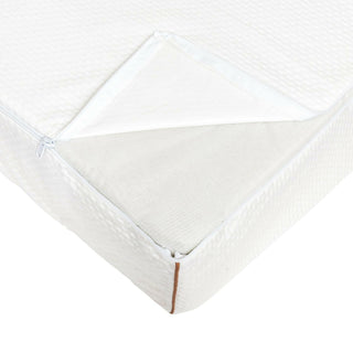 Close-up view of unzipped baby mattress cover