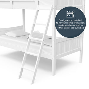 white bottom bunk bed with close fixed ladder