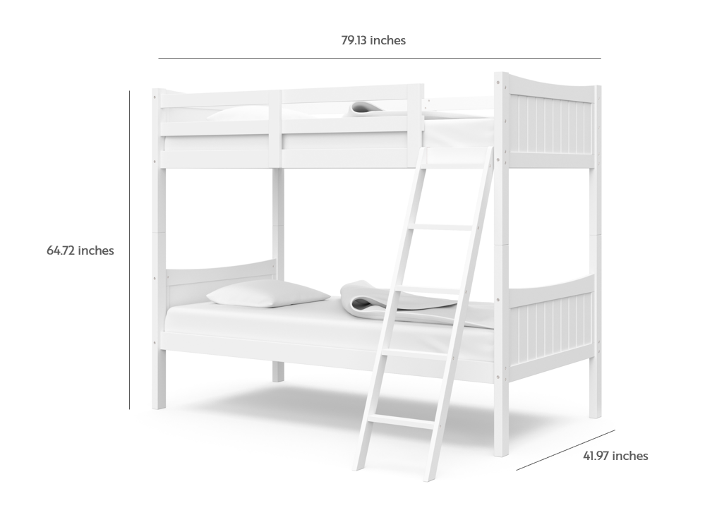 white bunk bed with fixed ladder with dimensions