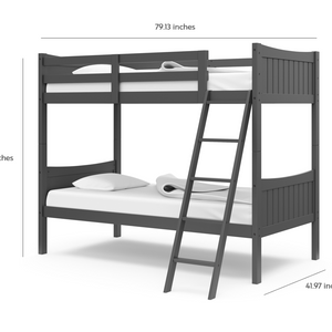 gray bunk bed with fixed ladder with dimensions 