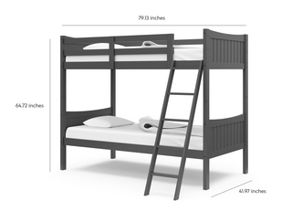 gray bunk bed with fixed ladder with dimensions 