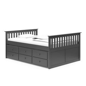 gray full size captains bed with twin trundle and drawers angled