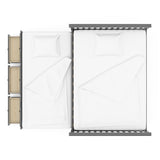 gray full size captains bed with open twin trundle and open drawers birds-eye view