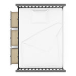 gray full size captains bed with twin trundle and open drawers birds-eye view