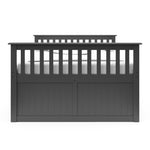 gray full size captains bed with twin trundle and drawers headboard view