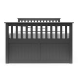 gray full size captains bed with twin trundle and drawers headboard view