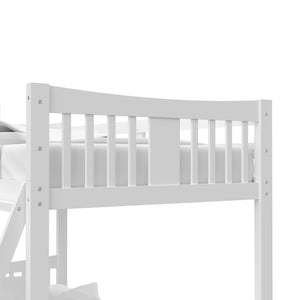white top bunk bed footboard view
