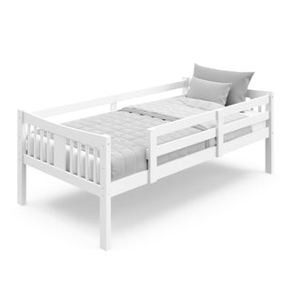 white top bunk bed with guardrails angled 