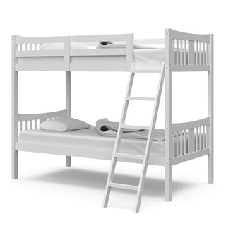 white bunk bed with fixed ladder angled 