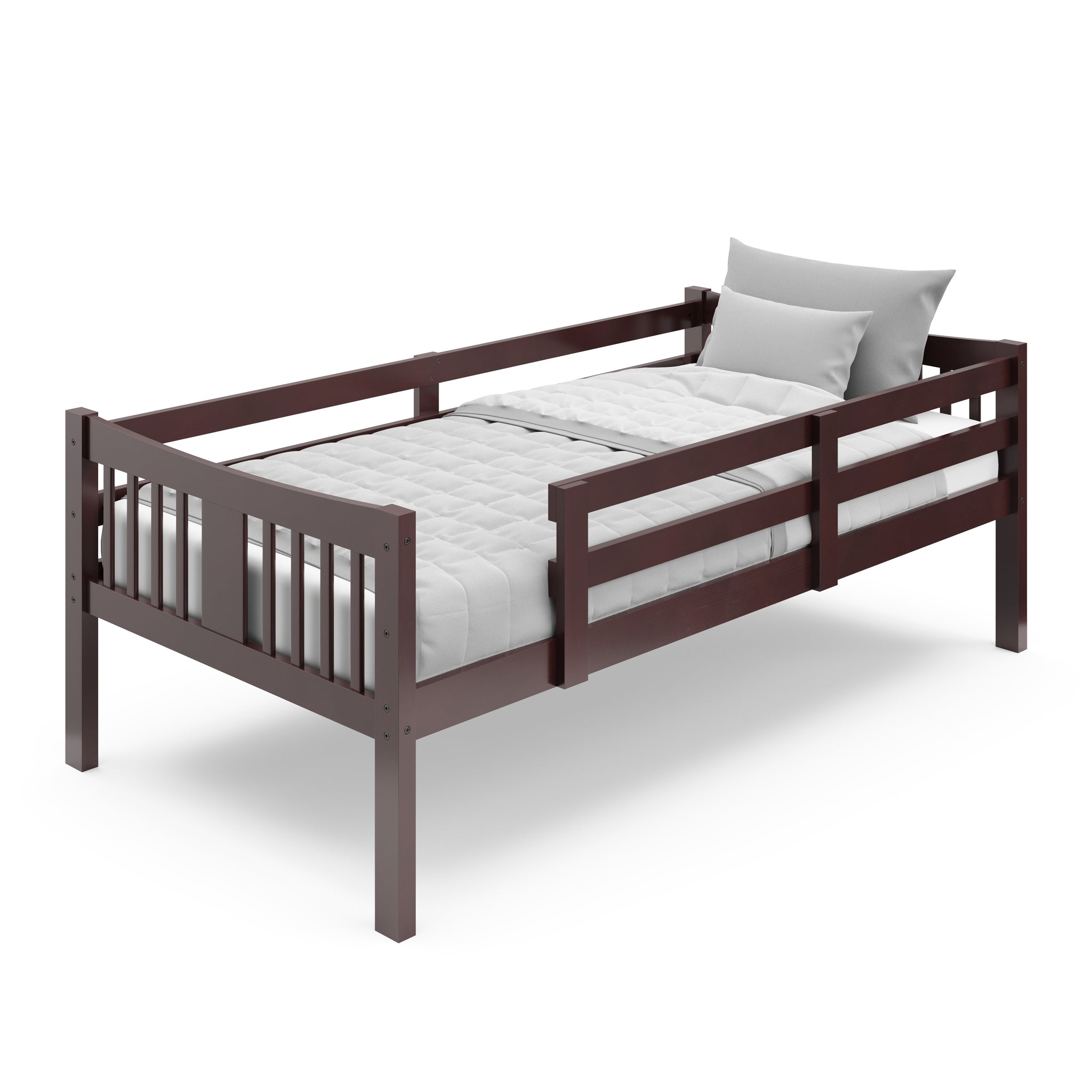 espresso top bunk bed with guardrails angled