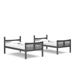 gray bunk bed configured as two separate twin beds