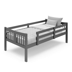 gray top bunk bed with guardrails angled