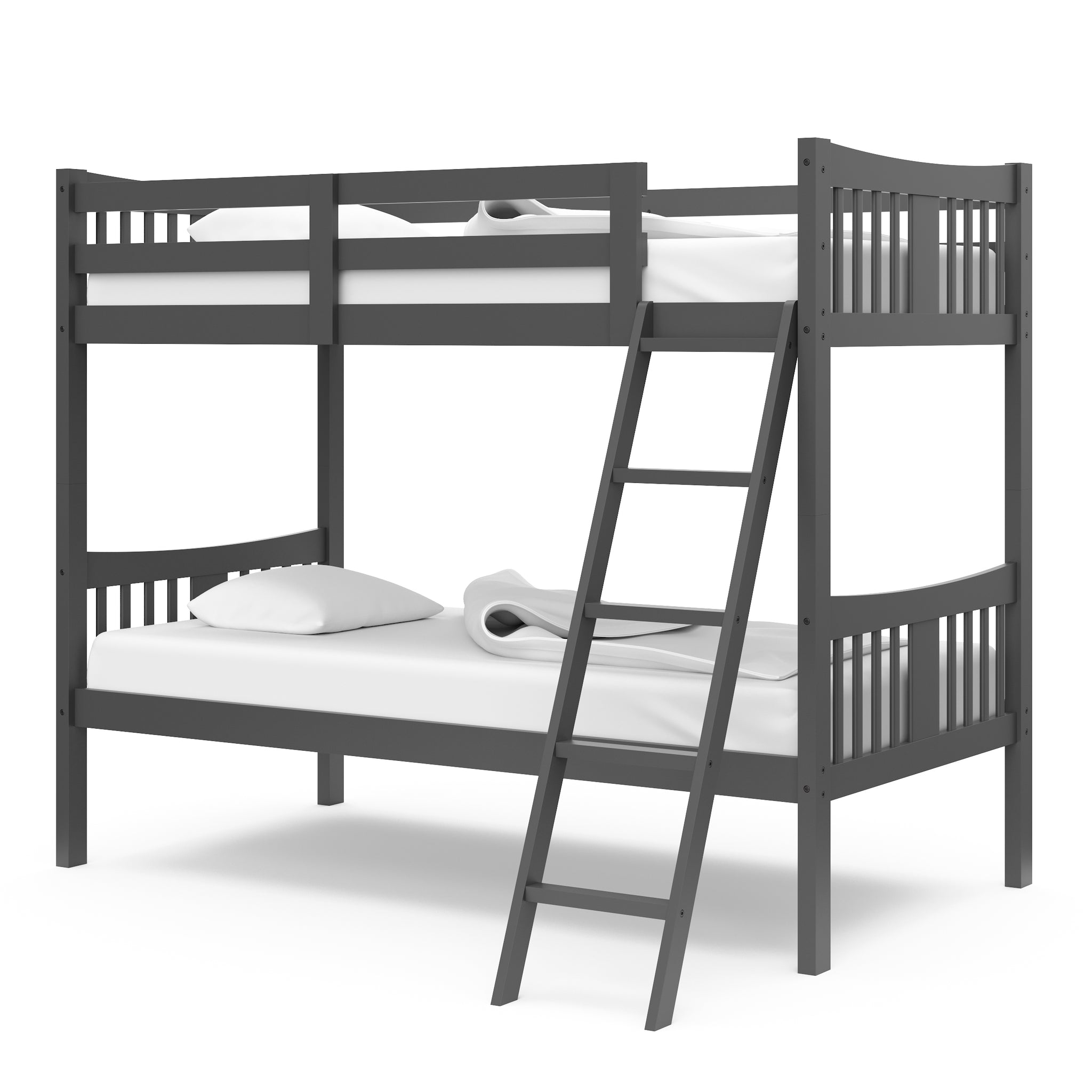 gray bunk bed with fixed ladder