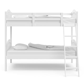 white bunk bed with fixed ladder side view