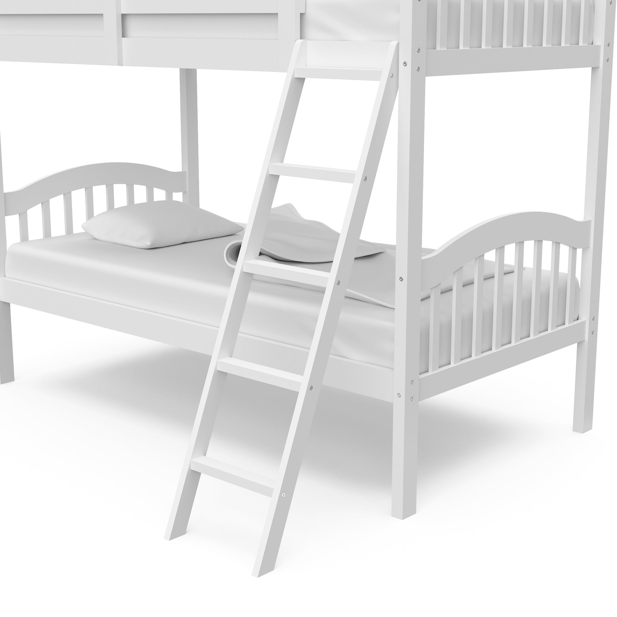 white bottom bunk bed with fixed ladder 