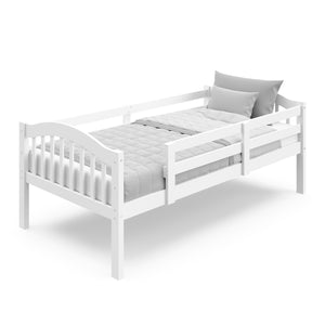 white top bunk bed with guardrails angled 