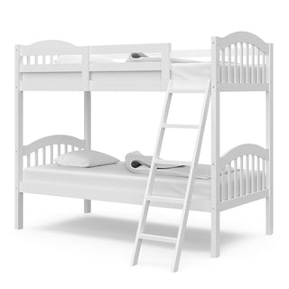 white bunk bed with fixed ladder angled 