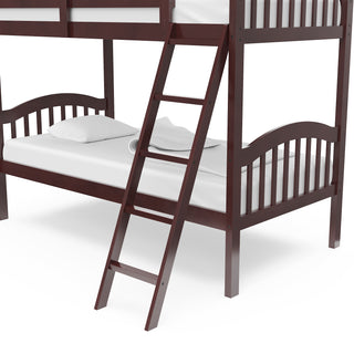 espresso bottom bunk bed ladder close-up view