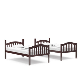 espresso bunk bed configured as two separate twin beds 