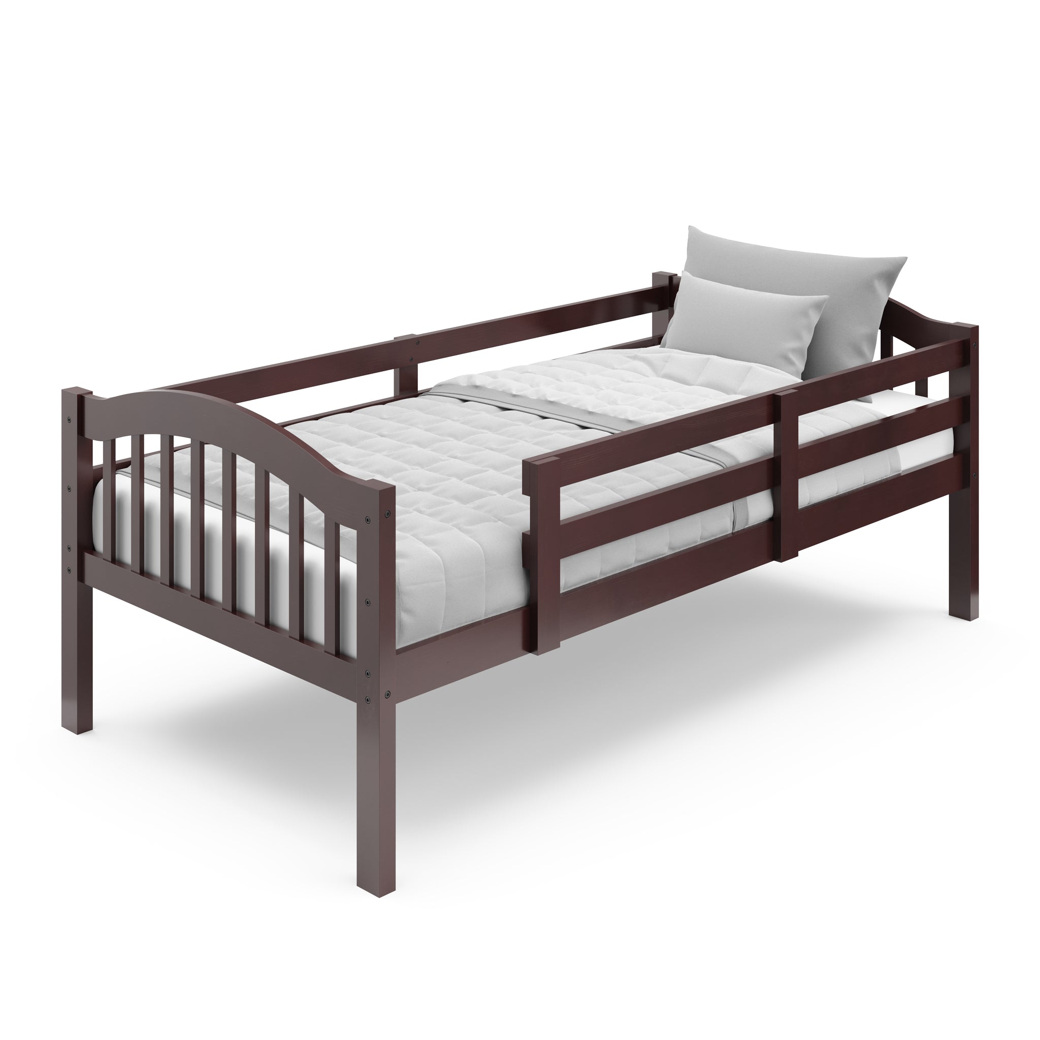 espresso top bunk bed with guardrails angled