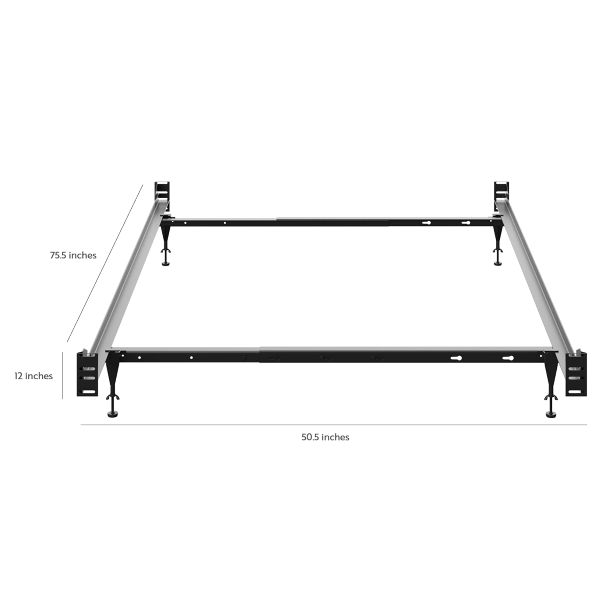 angled full-size bed metal conversion kit with dimensions