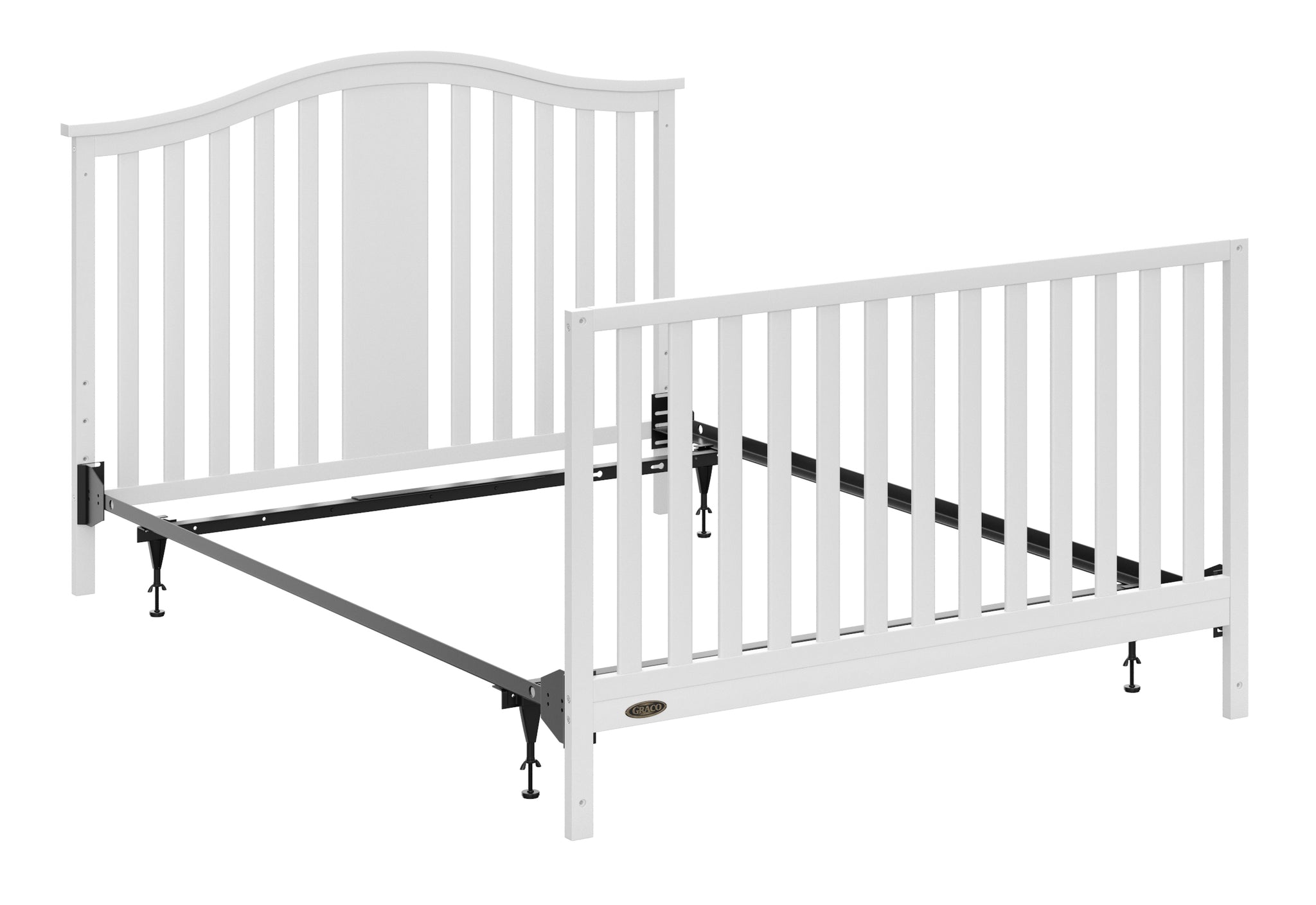 angled full-size bed metal conversion kit applied in full-size bed