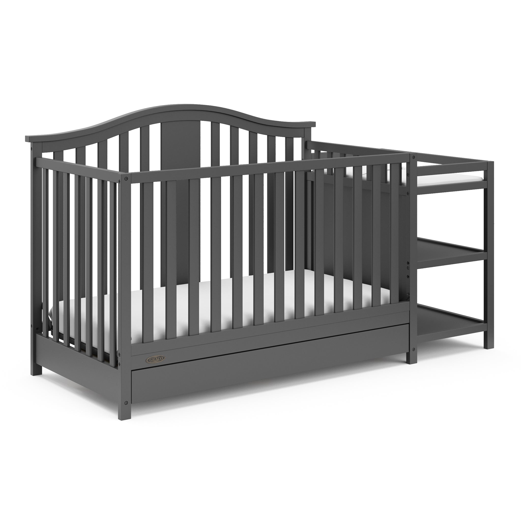 gray crib and changer angled