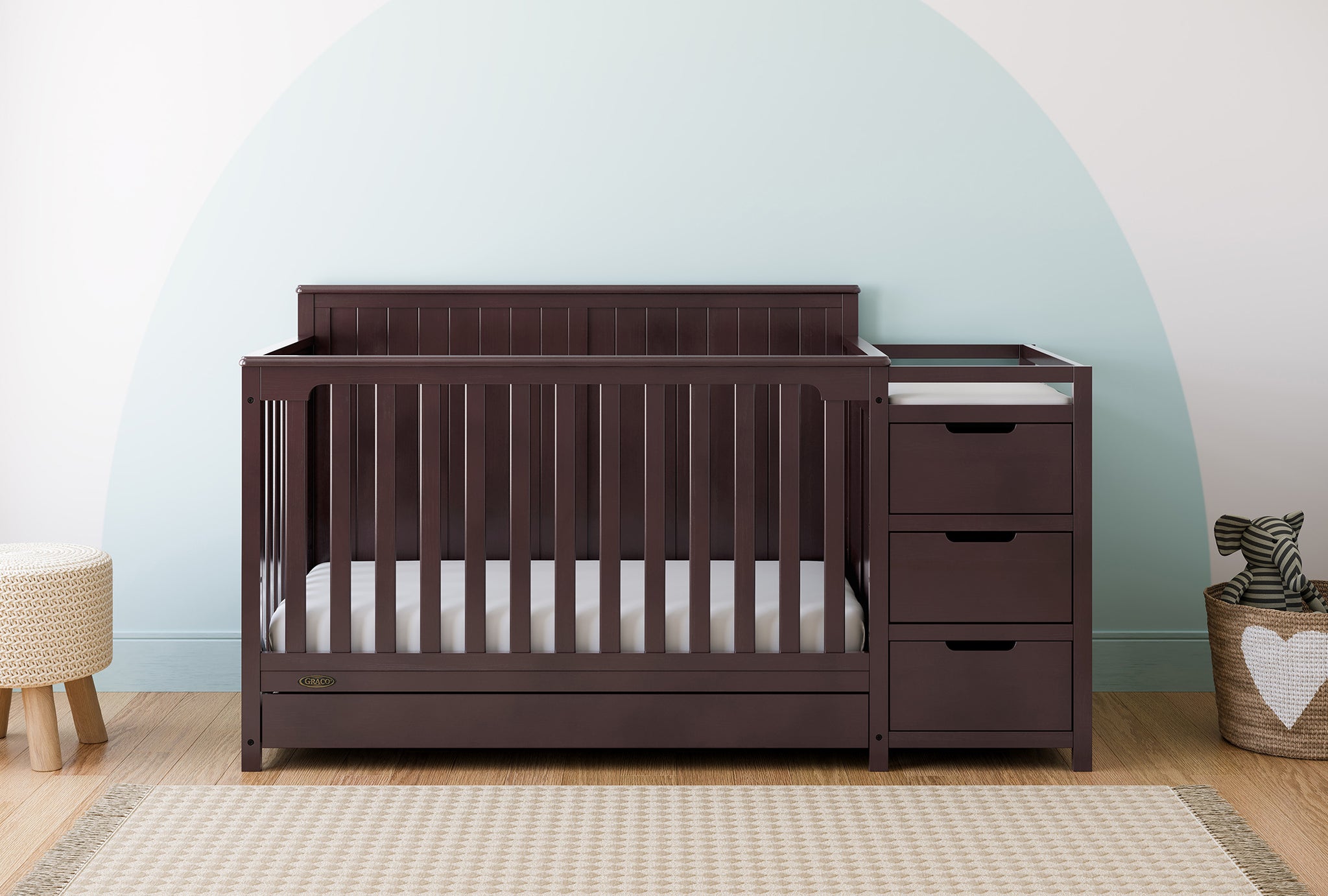 espresso crib and changer with drawer in nursery