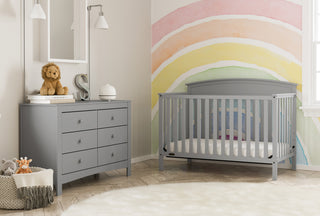 gray 6 drawer dresser in nursery