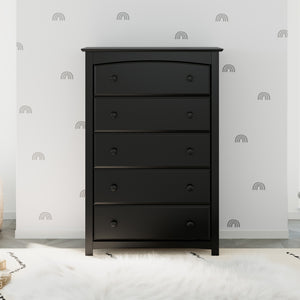 black  5 drawer dresser in nursery