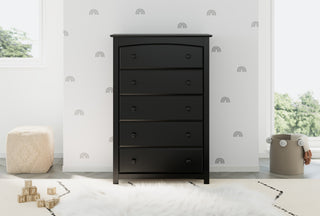 black  5 drawer dresser in nursery
