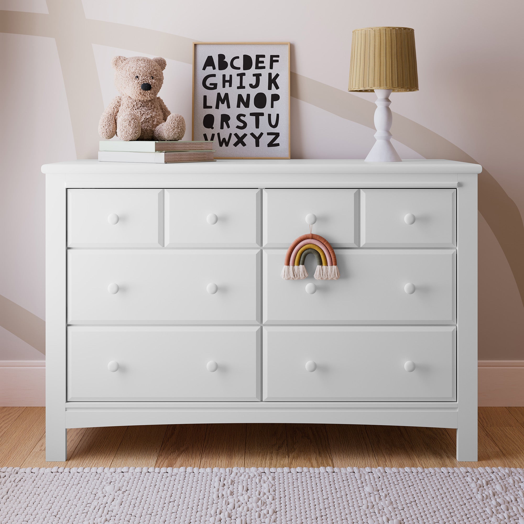 white 6 drawer dresser in nursery