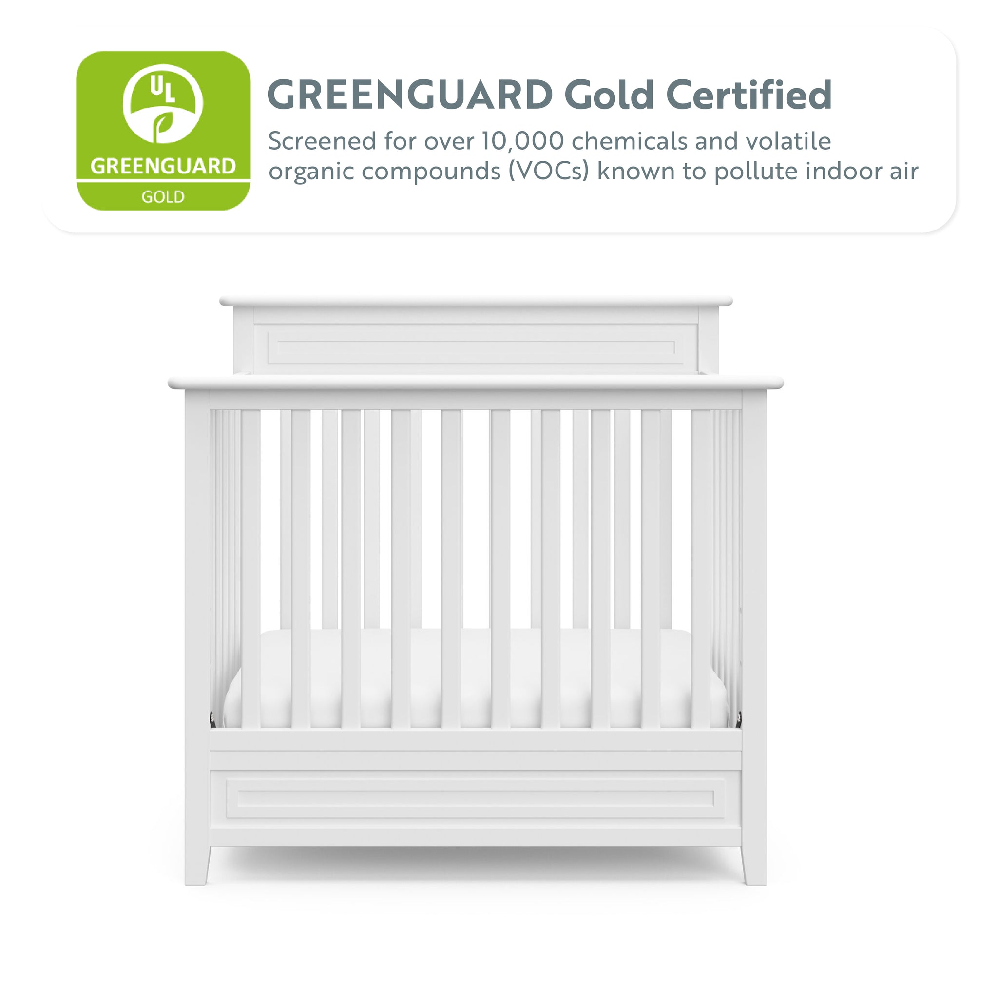 GREENGUARD Gold Certified white crib  