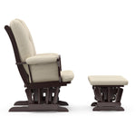 espresso glider and ottoman with beige cushions side view 