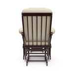 espresso glider and ottoman with beige cushions back view 