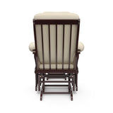 espresso glider and ottoman with beige cushions back view 