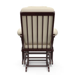 espresso glider with beige cushions back view 