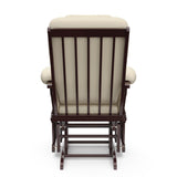 espresso glider with beige cushions back view 