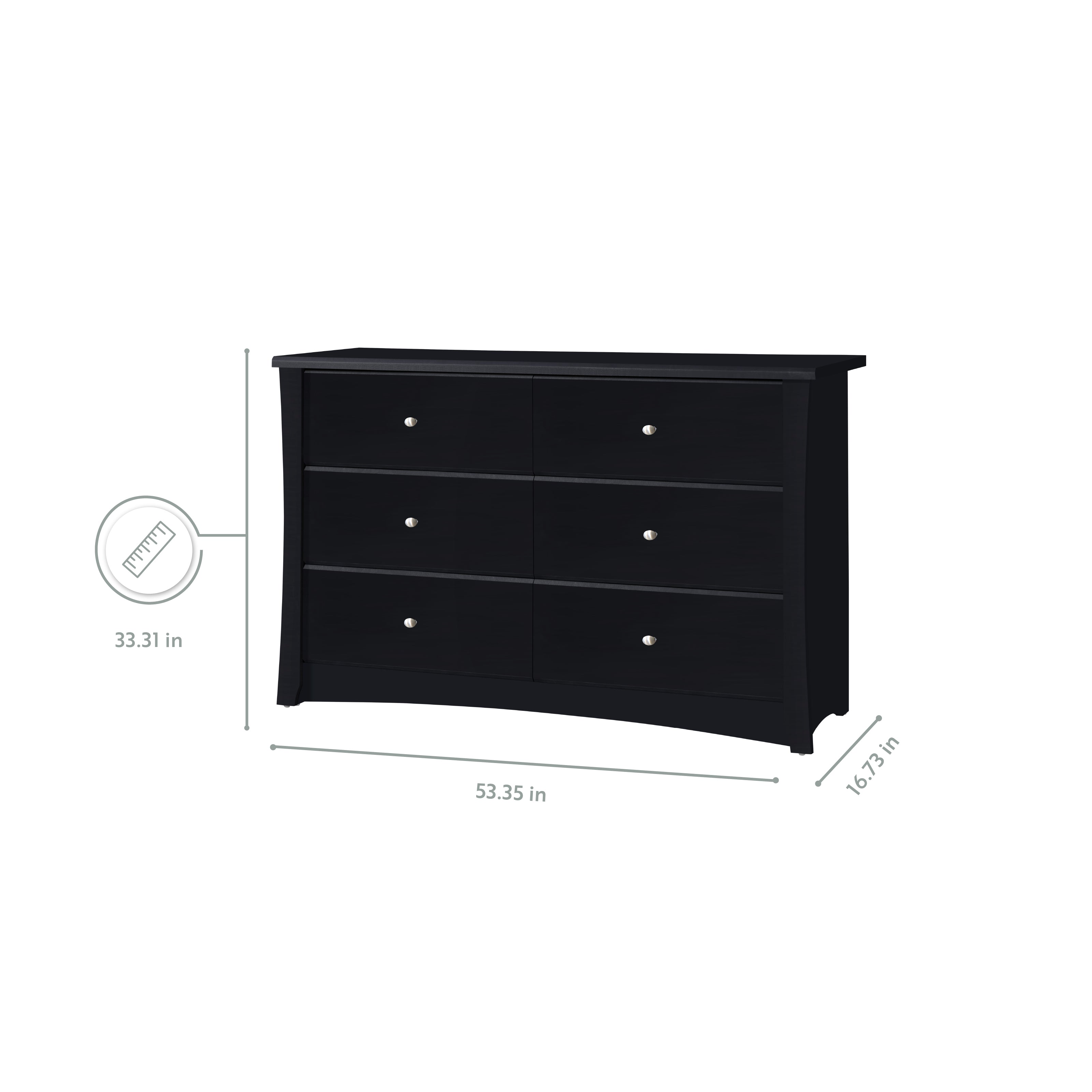 Black 6 drawer dresser with dimensions