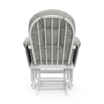 white glider with light gray cushions back view