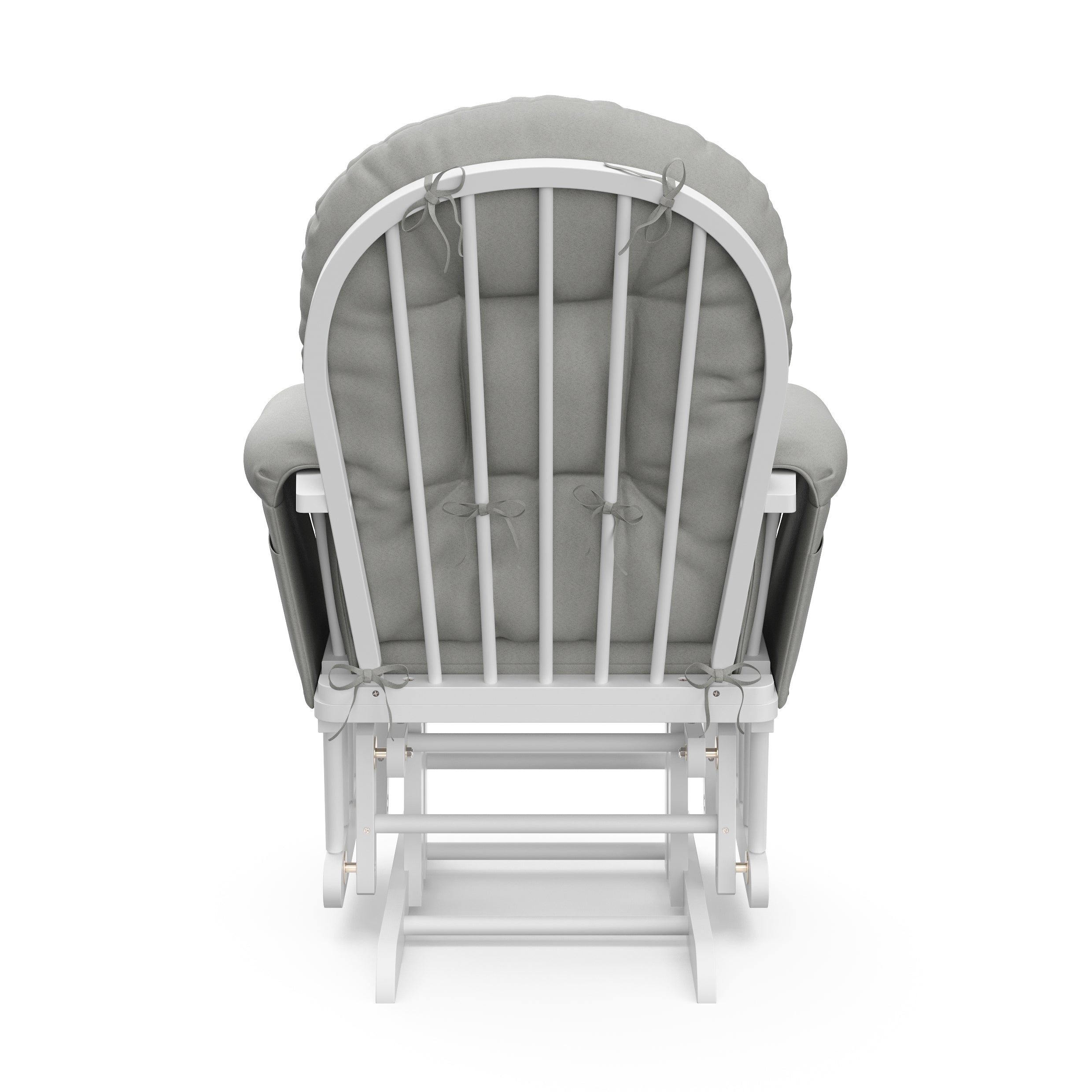 white glider with light gray cushions back view