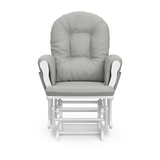 white glider with light gray cushions front view