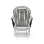 white glider with light gray cushions back view